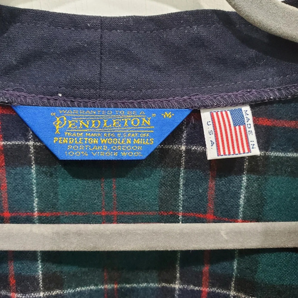 Vintage 80's Pendleton Teal Plaid Gramdpa Cardigan 100% Virgin Wool Sz M - Picture 4 of 11